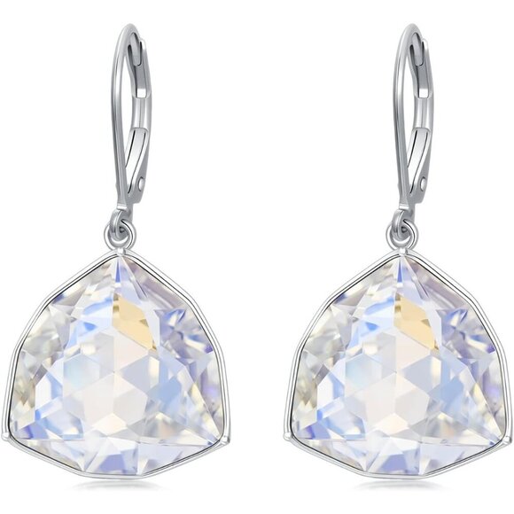 Sterling Silver Diamond Simple Geometric Birthstone Dangle Drop Earring Jewelry - Picture 1 of 5